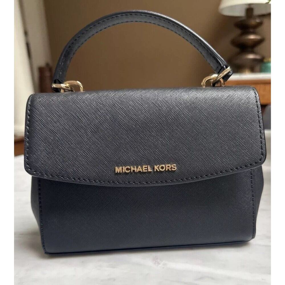Michael Kors Black Leather Mini‎ Ava Top Handle Bag EUC With Adjustable Strap